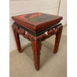 A Chinese red lacquer side table (H49cm Sq36cm)