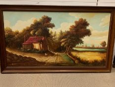 A 20th century English school, View of a cottage, signed "Humbert" lower left, oil on canvas, framed