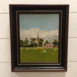 A 20th century English school, "Yorkshire Village Cricket", signed "A.W." and titled verso, oil on