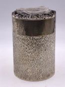A David Deakin, silver and crystal cylindrical bark effect canister 11 cm High, hallmarked