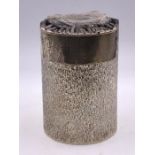 A David Deakin, silver and crystal cylindrical bark effect canister 11 cm High, hallmarked