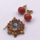 A Pair of Coral earrings and one other
