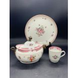 A 19h century English bone china decorated with rose buds pattern, comprising a coffee cup, a cake