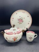 A 19h century English bone china decorated with rose buds pattern, comprising a coffee cup, a cake