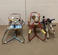 Vintage children's rockers on metal frame, rocking horses