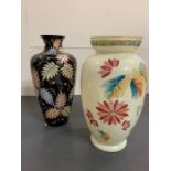 Two glass painted vases