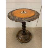 A circular lamp table with carving around the edge on spiral stem (H64cm Diacm)