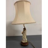 A table lamp with a china figure of a girl holding a lamb