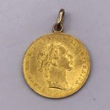 An Austrian 1 Ducat gold coin Franz Joseph 1 1853 with chain loop. (3.6g)