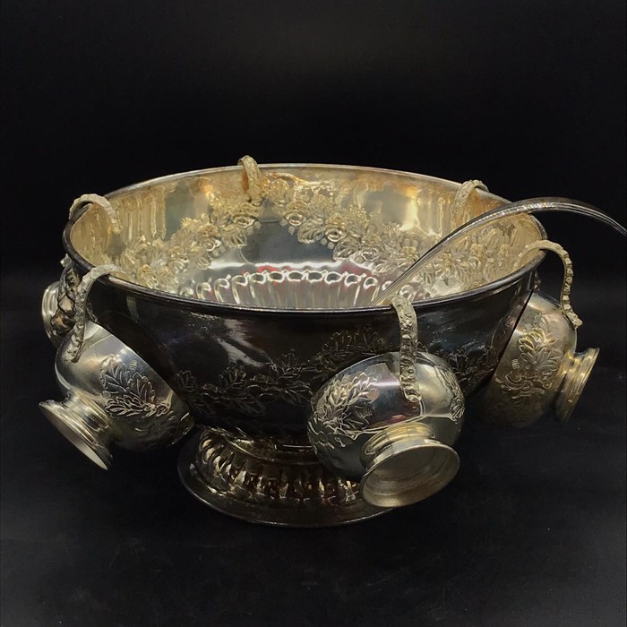 A Silverplated Punch Bowl with floral decoration. - Image 2 of 7