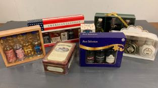 A Selection of Boxed alcohol miniatures to include American classics, Southern Comfort and Port.