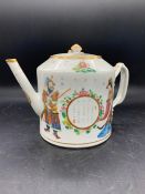 A 19th century hand painted Chinese teapot depicting figures of Chang Chien and Li Tai-po on both