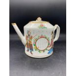 A 19th century hand painted Chinese teapot depicting figures of Chang Chien and Li Tai-po on both