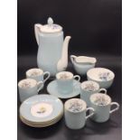 A Royal Worcester six place 'Woodland' pattern coffee set to include coffee pot, milk jug and