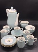 A Royal Worcester six place 'Woodland' pattern coffee set to include coffee pot, milk jug and