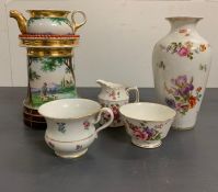 A selection of porcelain including a Meissen cup along with Crown Derby china