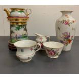A selection of porcelain including a Meissen cup along with Crown Derby china