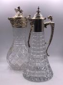 Two white Metal Claret decanters
