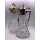 Two white Metal Claret decanters