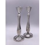 A Pair of Danish, white metal, candlesticks.