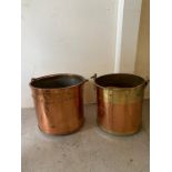 Two riveted copper and brass log buckets