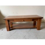 A solid oak coffee table with centre drawer(H6cm W120cm D50cm)