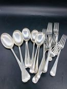 A Selection of hallmarked silver spoons and forks (1045g)