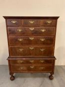 Walnut veneered chest on chest with three short and three long followed by two long (H143cm W103cm