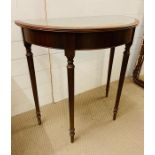 A mahogany half moon table with glass top (H76cm W75cm D40cm)