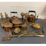 A selection of copper and brass ware