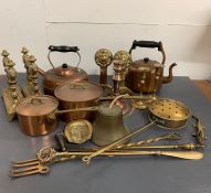 A selection of copper and brass ware