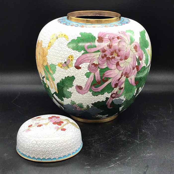 A pair of Ginger Jars, Chinese contemporary cloisonne style - Image 2 of 4