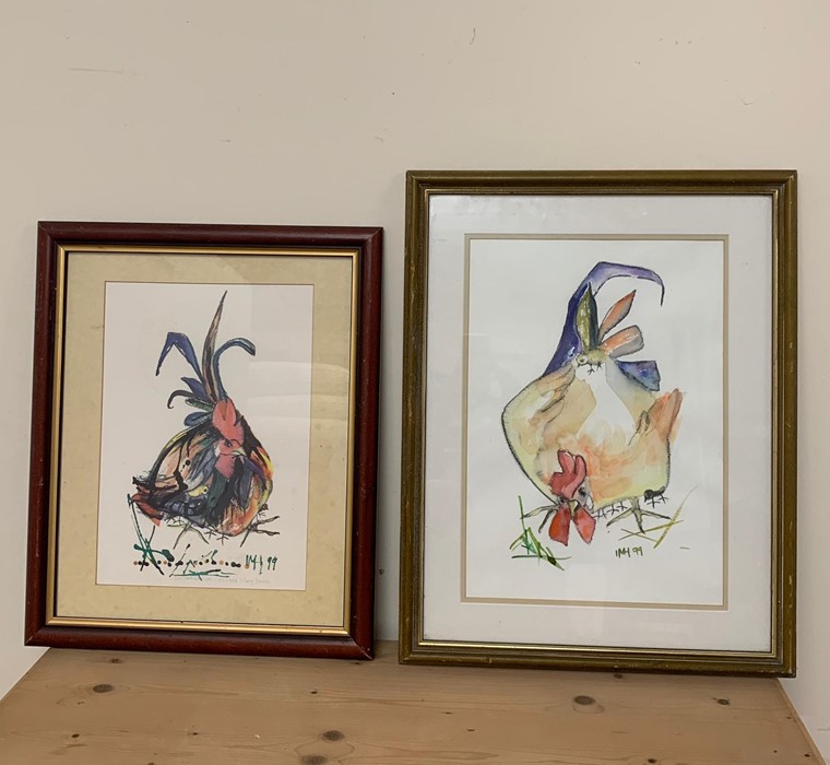 MARG HEWSON A watercolour of a chicken along with a limited edition print of a Cockerill. - Image 3 of 3