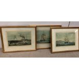 A group of three coloured aquatint by E.Duncan after W.J. Huggins and after L.Garneray, "Sir David