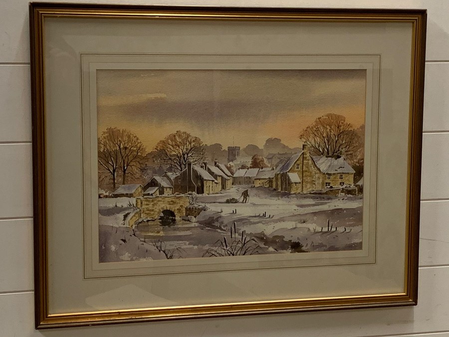 Isabel M. Castle (act. XX), "Winter landscape with village", unsigned, framed mounted and glazed, (