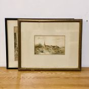 An early 20th century English school, View of a farm in a landscape with pond, unsigned,