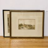 An early 20th century English school, View of a farm in a landscape with pond, unsigned,