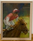 A 20th century English school, a Jockey galloping a horse, illegible signature and dated '86,