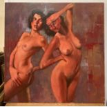 David Gainford (XX-XXI), British, depicting a pair of feminine nudes, unsigned, oil on board,