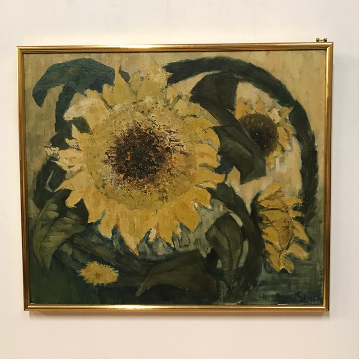 Maria Smith (act.XX-XXI) British, Sunflowers, signed lower right, oil on canvas, framed, (60x70