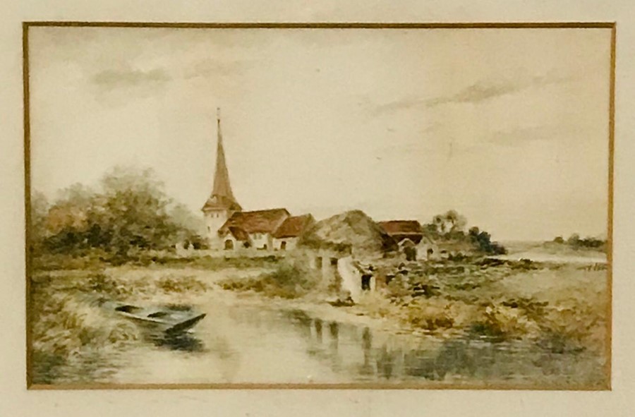 An early 20th century English school, View of a farm in a landscape with pond, unsigned, - Image 5 of 10