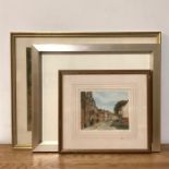 A 20th century English school, Canal view with bridge, unsigned, pastels, framed and glazed,