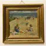 A 20th century English school, Scene on the beach, illegibly signed lower right, oil on canvas