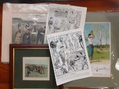 A collection of Golf themed prints, including "The Westward ho! Ladies Golf Club at Bideford, Devon"
