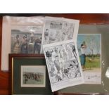 A collection of Golf themed prints, including "The Westward ho! Ladies Golf Club at Bideford, Devon"