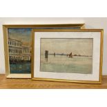 A 20th century English school, a view of the Venetian Lagoon, watercolour, unsigned, framed and