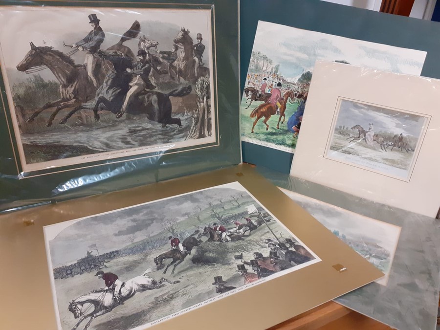 A group of 19th century English prints, some hand coloured, comprising ""The horse show at the