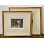 A pair of prints depicting landscapes around Chobham, "Common" and "The Bourne", titled with