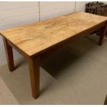 A Large pine farm house table (L 216 cm x D 82 cm x H 72cm)