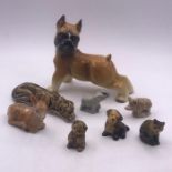 A selection of wade animal whimsies and a china bull dog